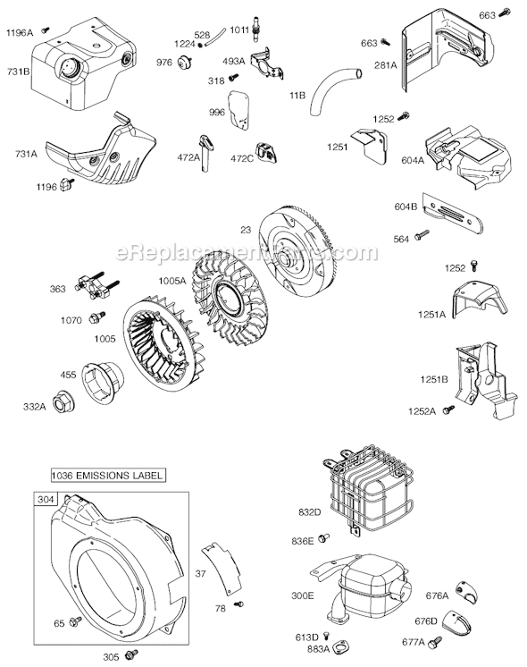 Page E Diagram and Parts List for 12D100SERIES 0110-0940 Briggs and Stratton Engine